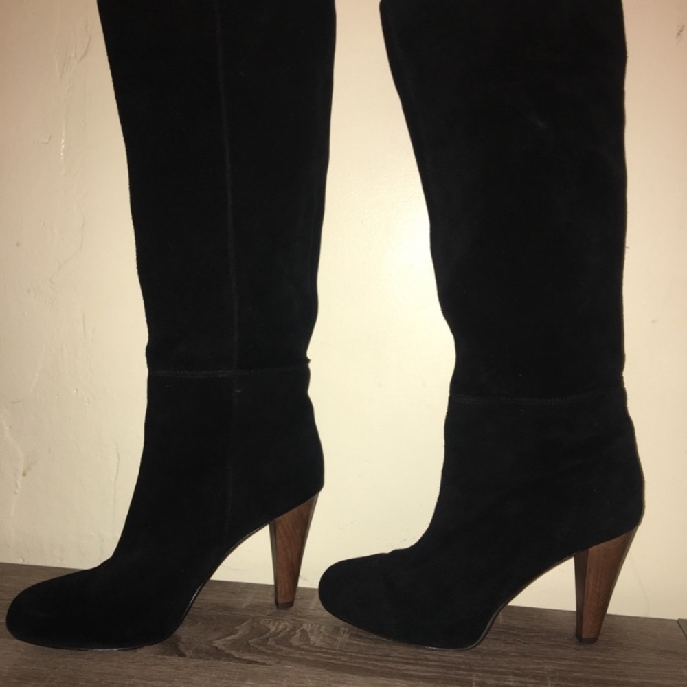 Joie Caviar Black Suede Tall Heeled Boots With Stitching… - Picture 2 of 11
